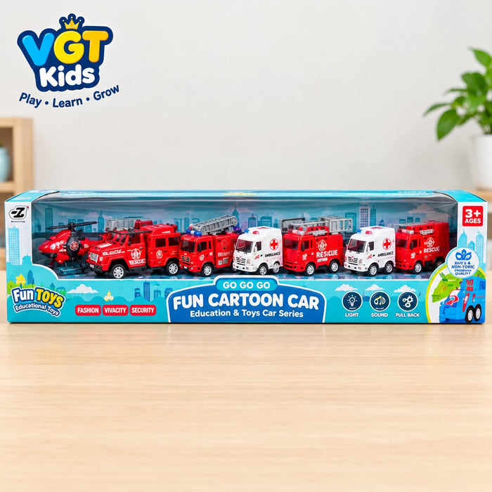 Fun Cartoon Emergency Rescue Vehicles Toy Set for Kids