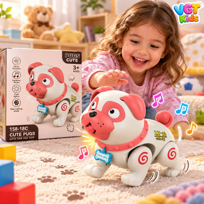 Interactive Walking Pug Music, Lights & Spray Function