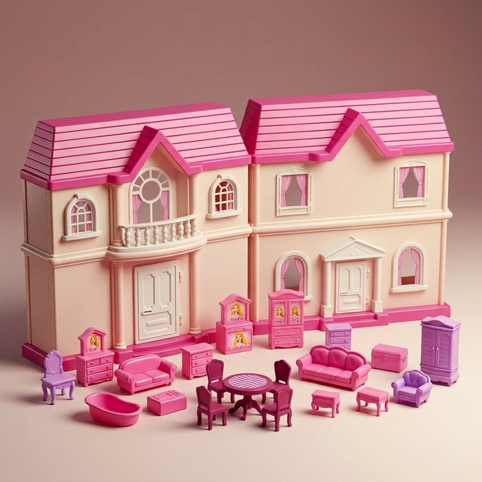 Two-Storey Dollhouse with 18-Piece Furniture Set