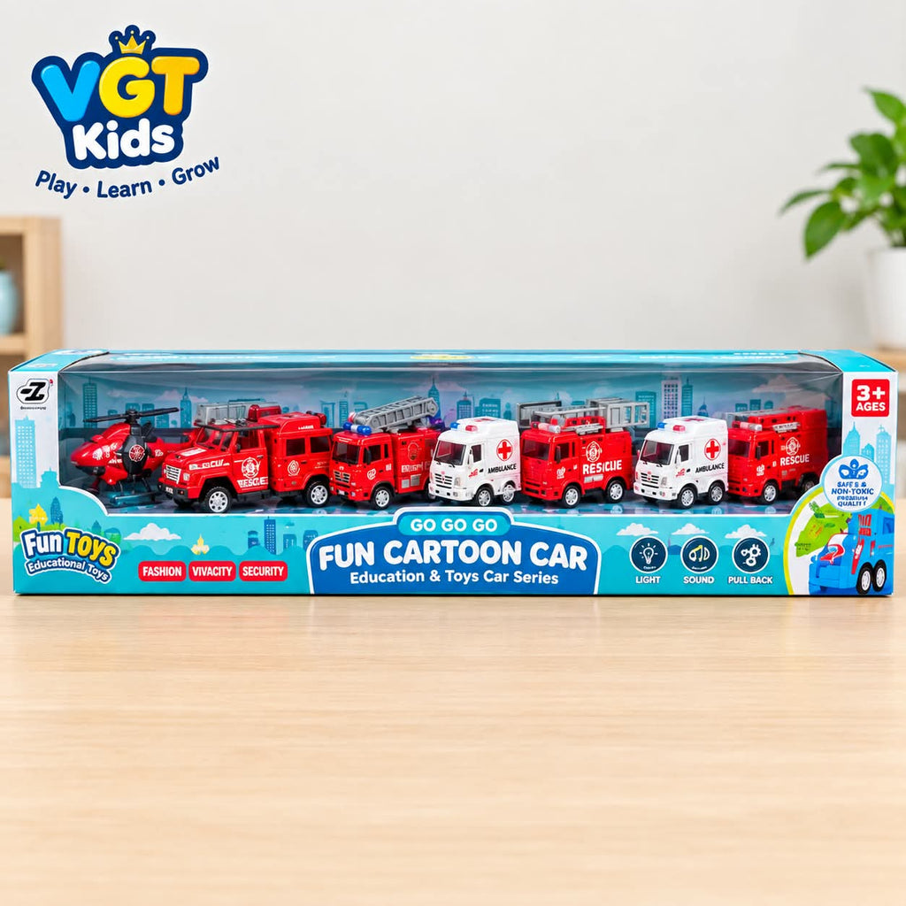 Fun Cartoon Emergency Rescue Vehicles Toy Set for Kids
