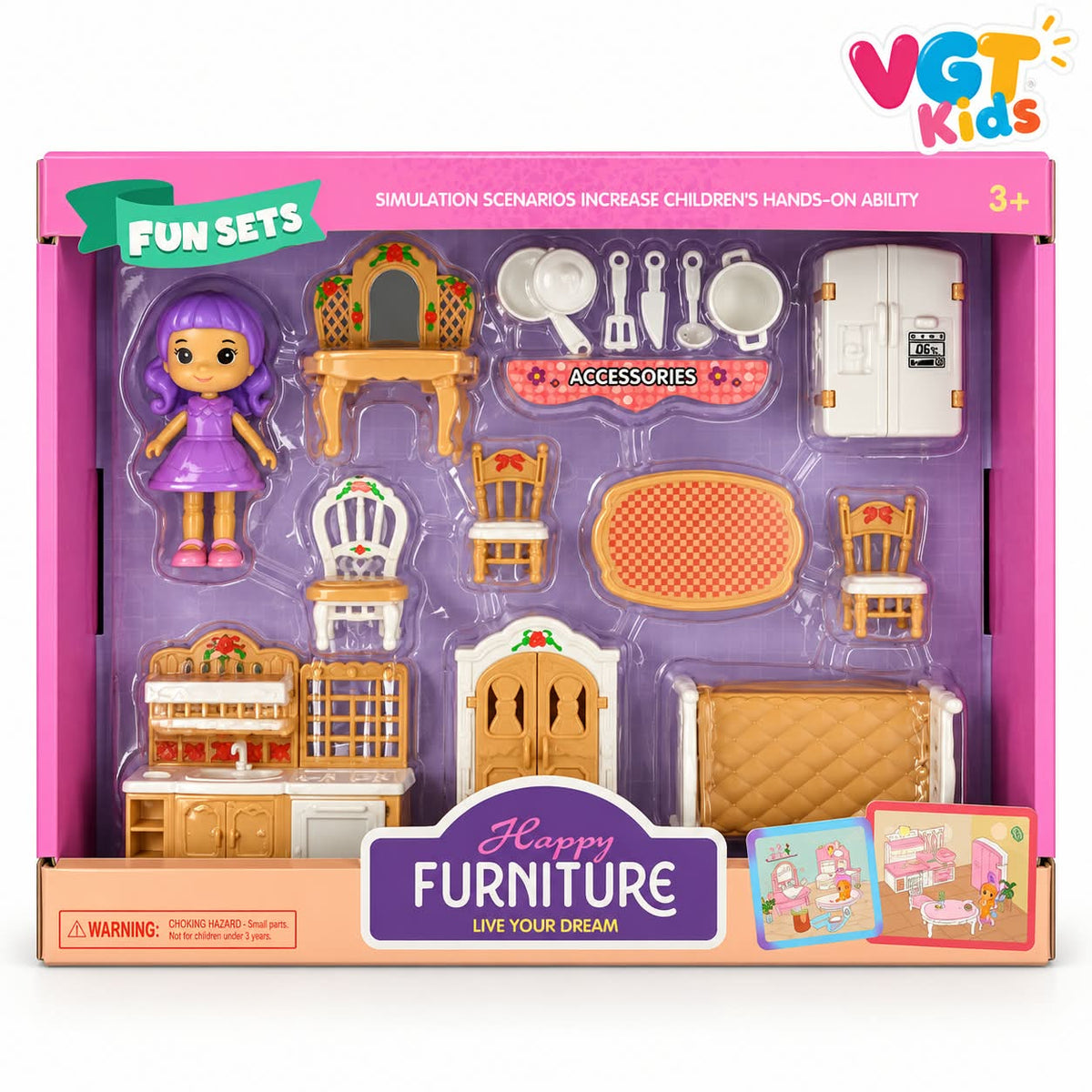 Happy Furniture Doll Play Set Mini Home Furniture & Accessories