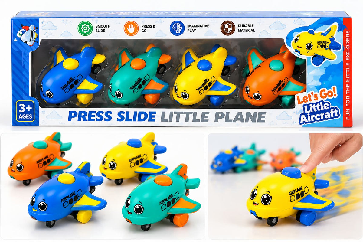 Press & Slide Little Plane 4 Pcs Colorful Push & Go Airplanes