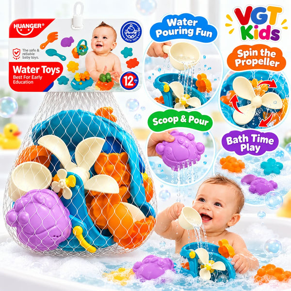 Baby Bath Water Colorful Scoop, Pour & Spinner Play Set
