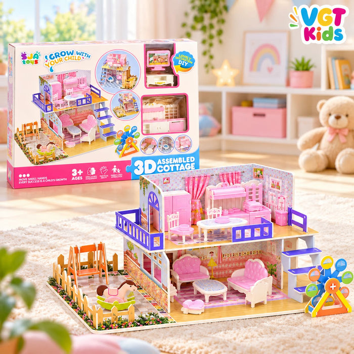 3D Assembled Cottage Dollhouse– DIY Furniture & Home Accessories