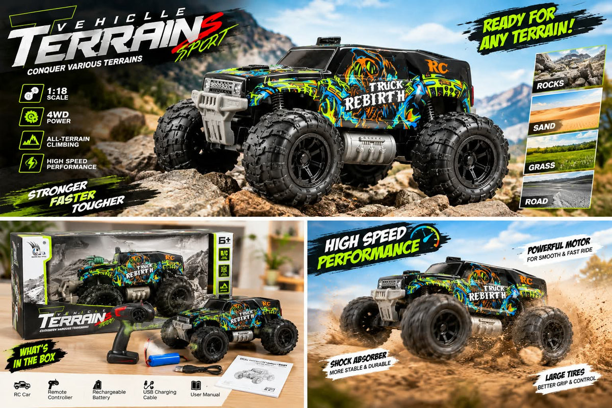 RC Monster Truck Terrain Stunt Toy with Big Tires