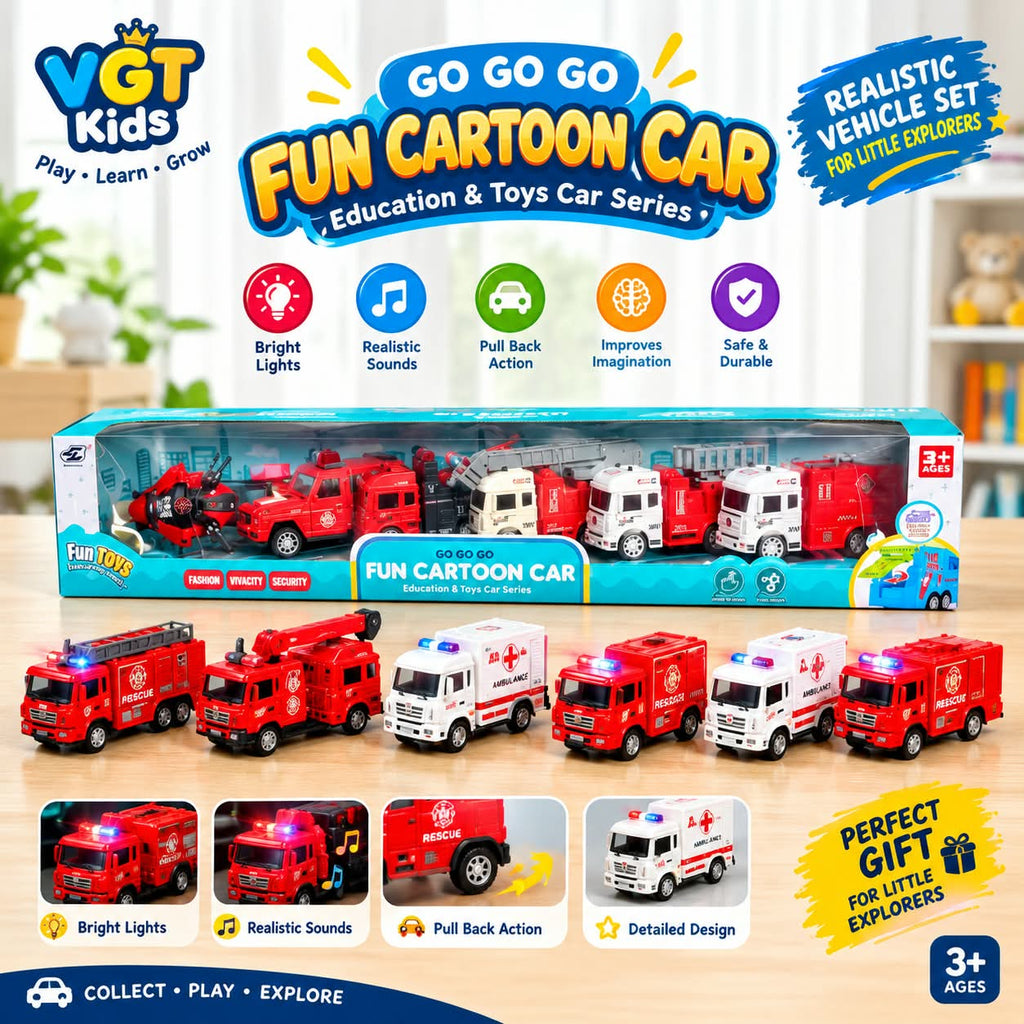 Fun Cartoon Emergency Rescue Vehicles Toy Set for Kids