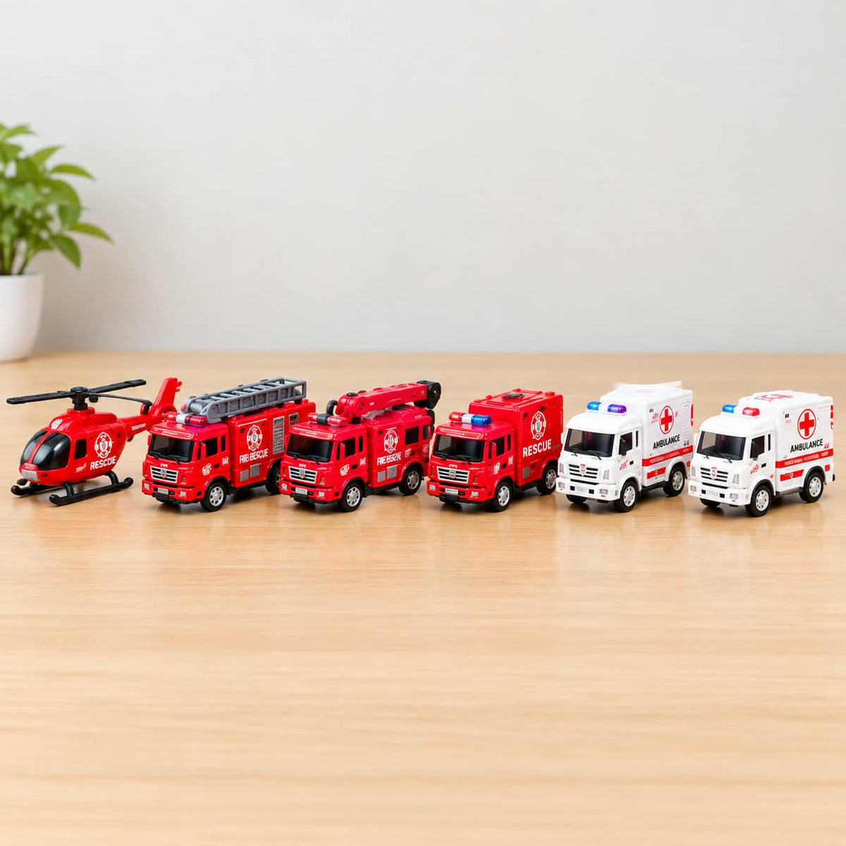 Fun Cartoon Emergency Rescue Vehicles Toy Set for Kids