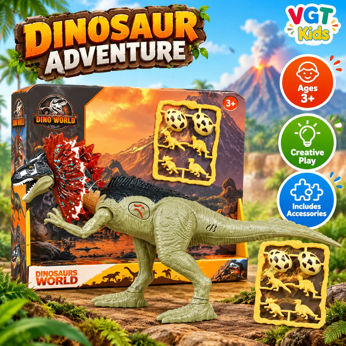 Dino World Dinosaur Large Dinosaur Figure with Eggs & Music