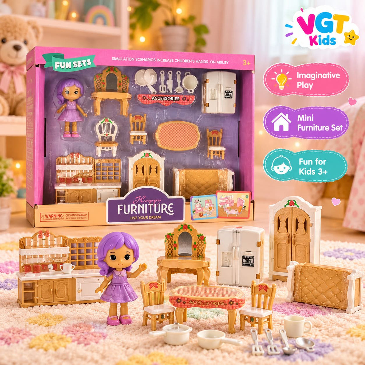 Happy Furniture Doll Play Set Mini Home Furniture & Accessories