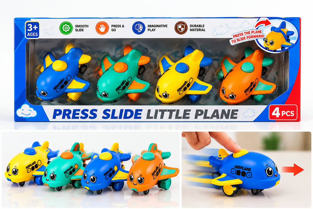 Press & Slide Little Plane 4 Pcs Colorful Push & Go Airplanes
