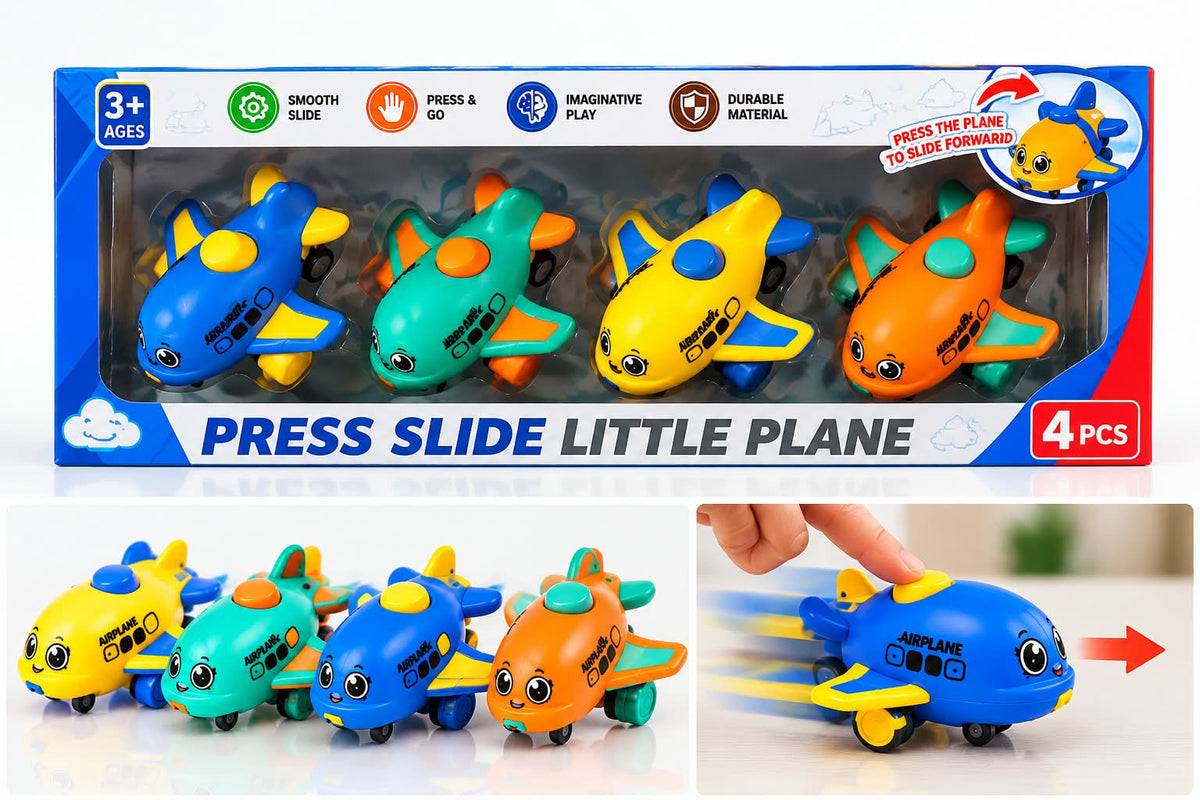 Press & Slide Little Plane 4 Pcs Colorful Push & Go Airplanes