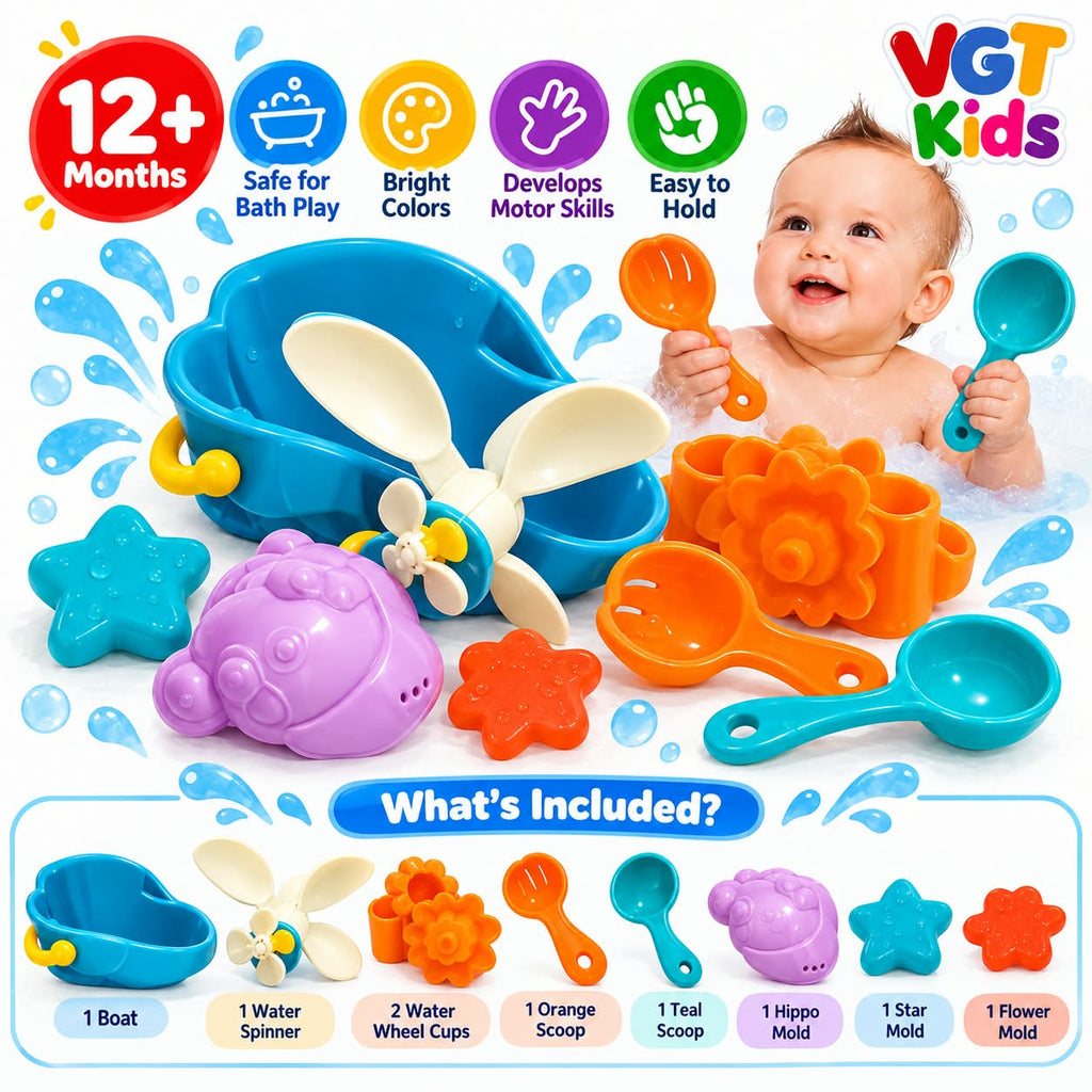 Baby Bath Water Colorful Scoop, Pour & Spinner Play Set