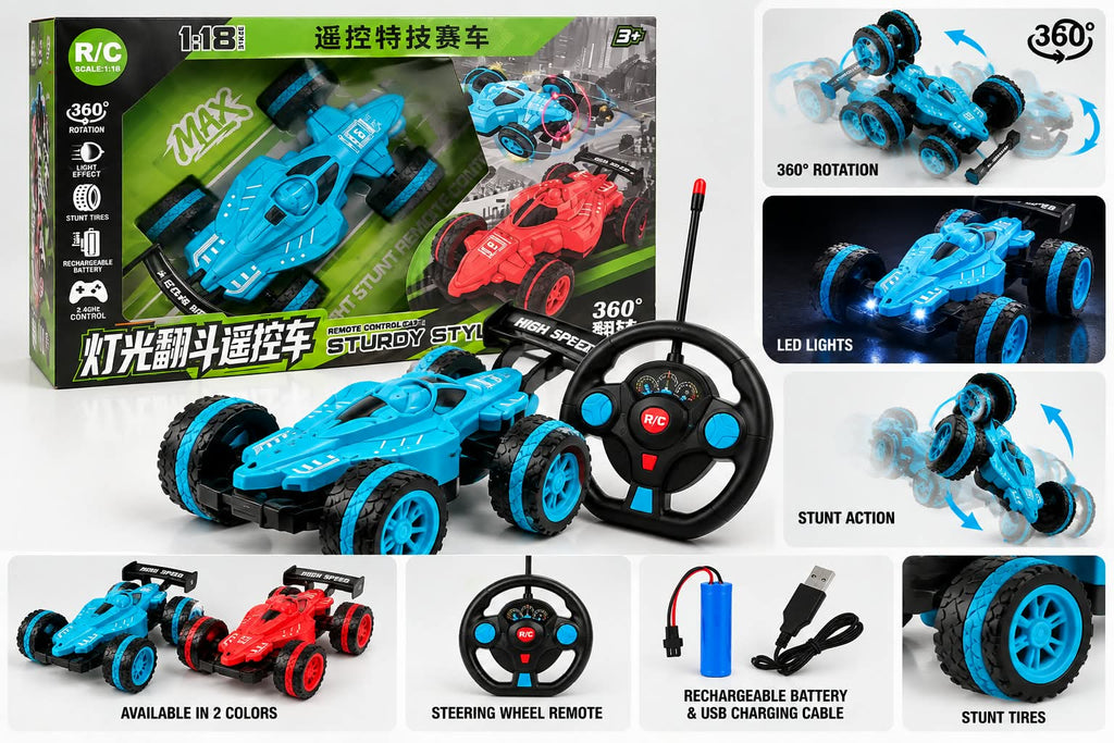1:18 RC Stunt Car-360° Rotating Remote Control Racing Car with Lights