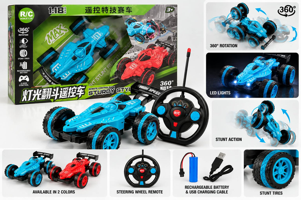 1:18 RC Stunt Car-360° Rotating Remote Control Racing Car with Lights