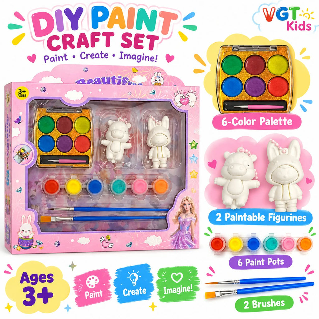 DIY Paint Craft Set for Kids 6 Paint Pots & Brushes