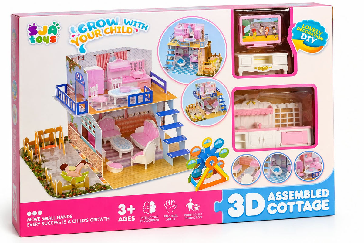 3D Assembled Cottage Dollhouse– DIY Furniture & Home Accessories