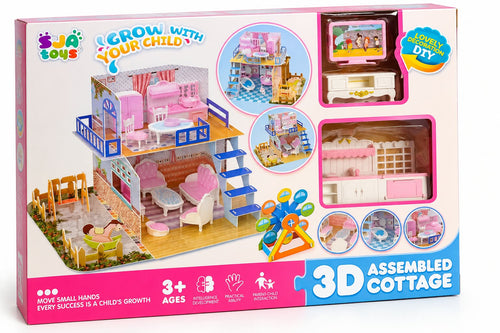 3D Assembled Cottage Dollhouse– DIY Furniture & Home Accessories