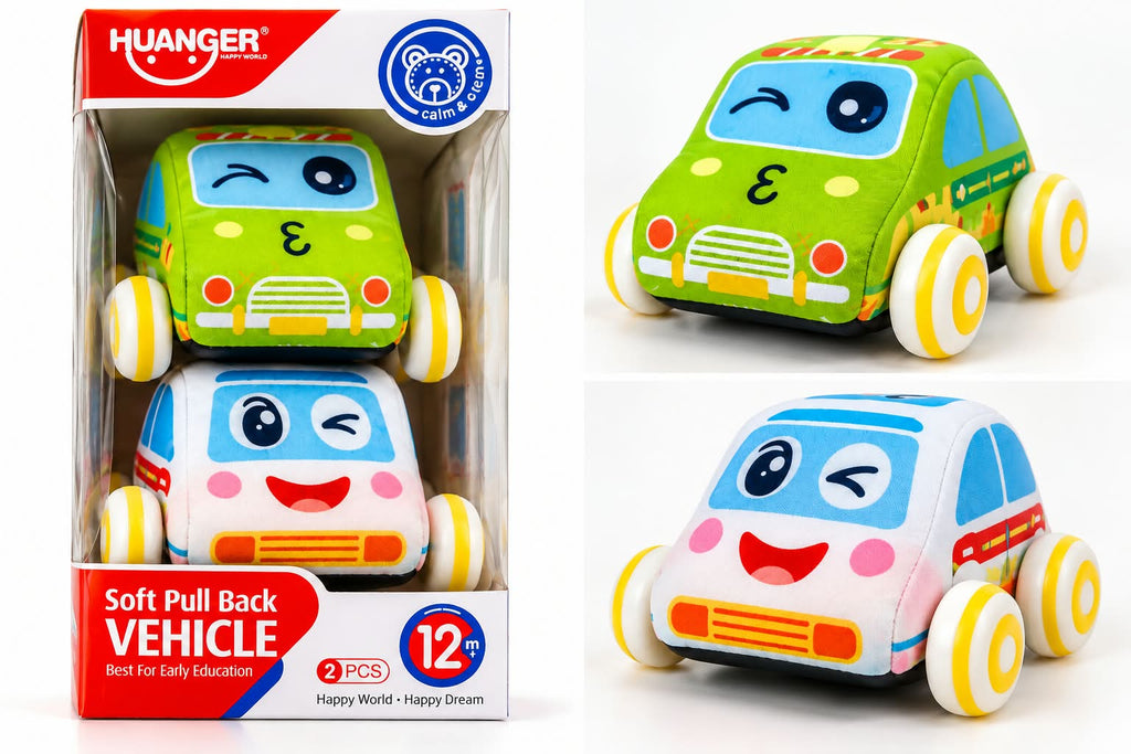 Soft Pull Back Vehicle Set - 2 Cute Toy Cars