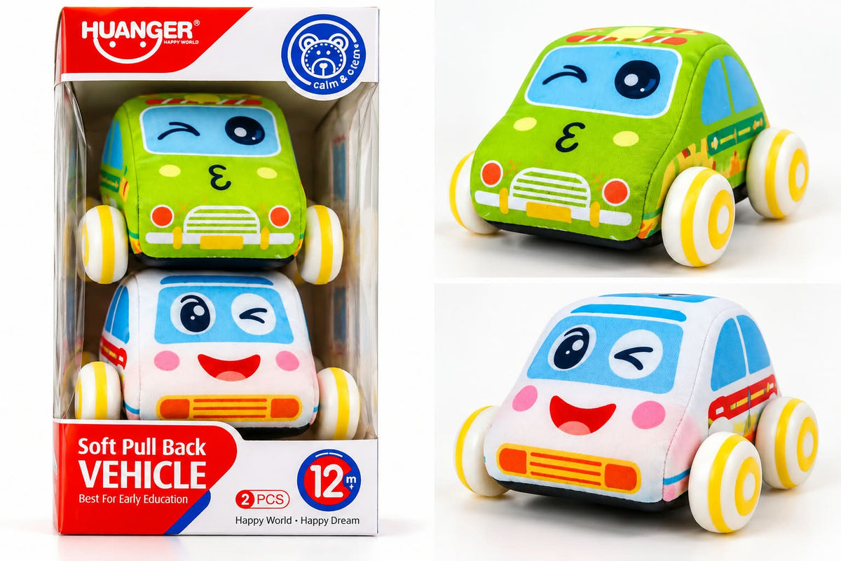Soft Pull Back Vehicle Set - 2 Cute Toy Cars