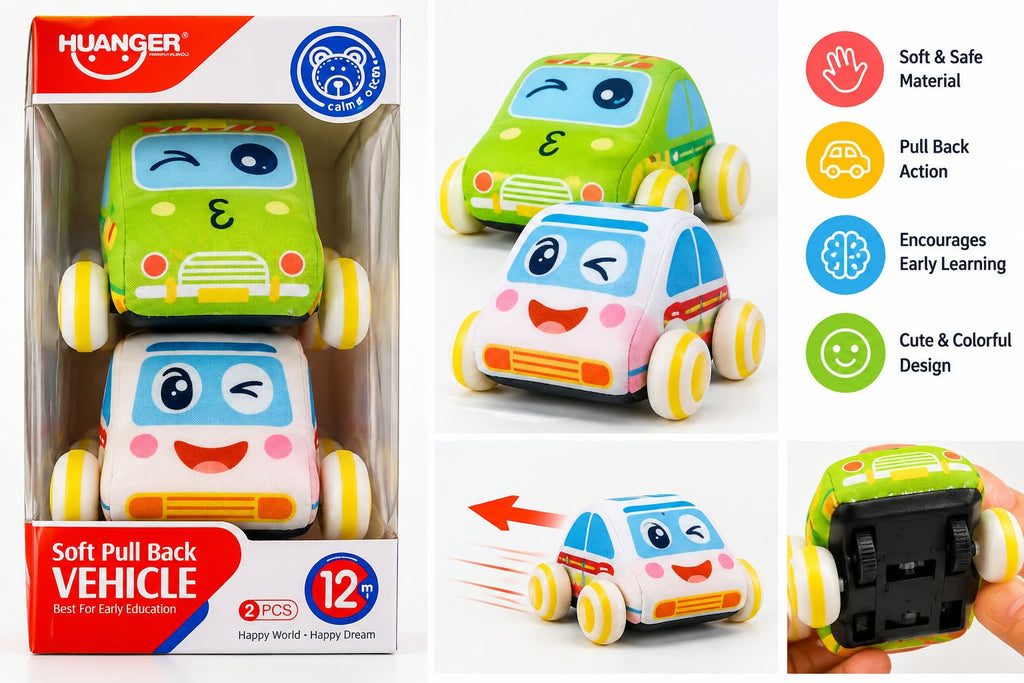 Soft Pull Back Vehicle Set - 2 Cute Toy Cars