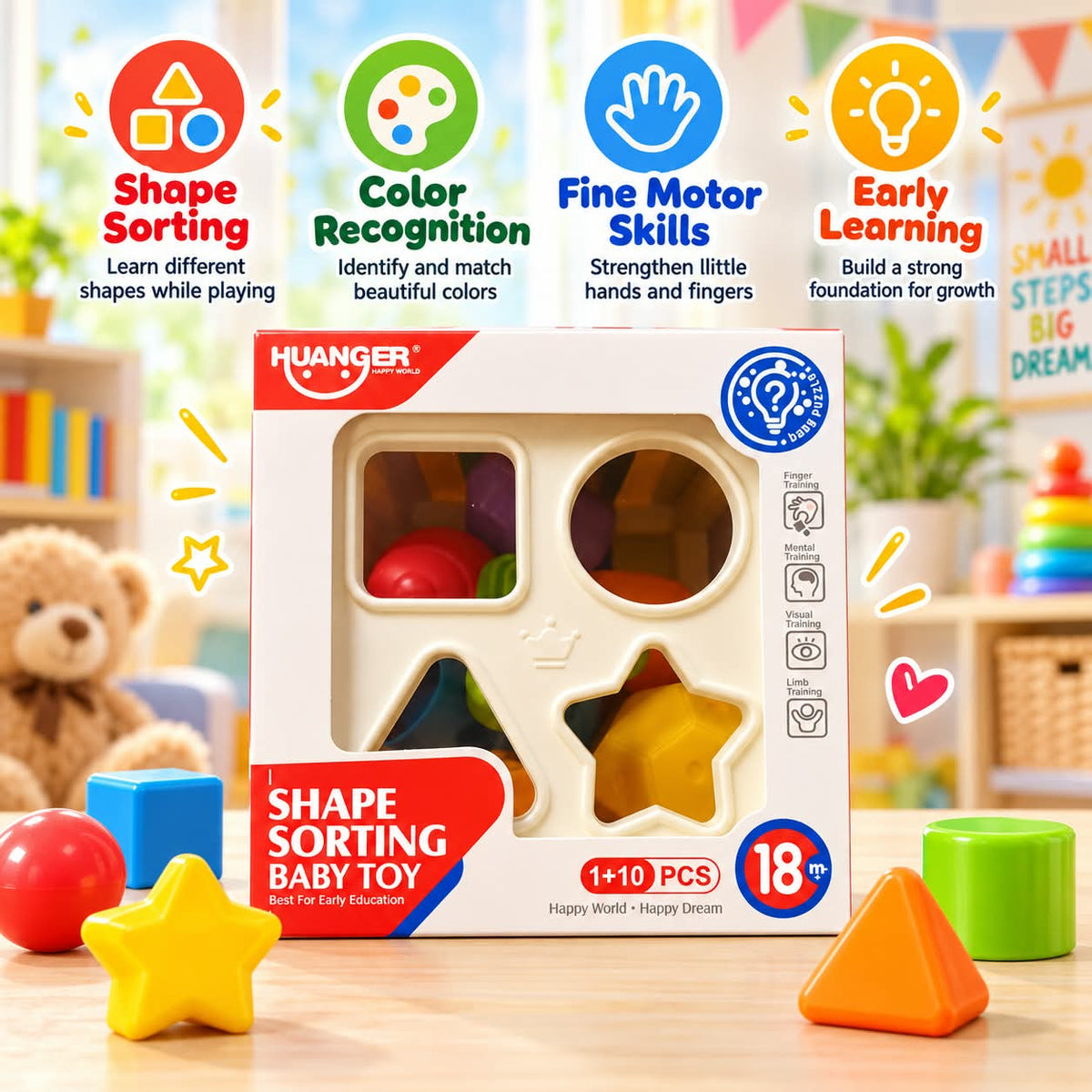 Shape Sorting Baby Toy – 10 Colorful Learning Shapes