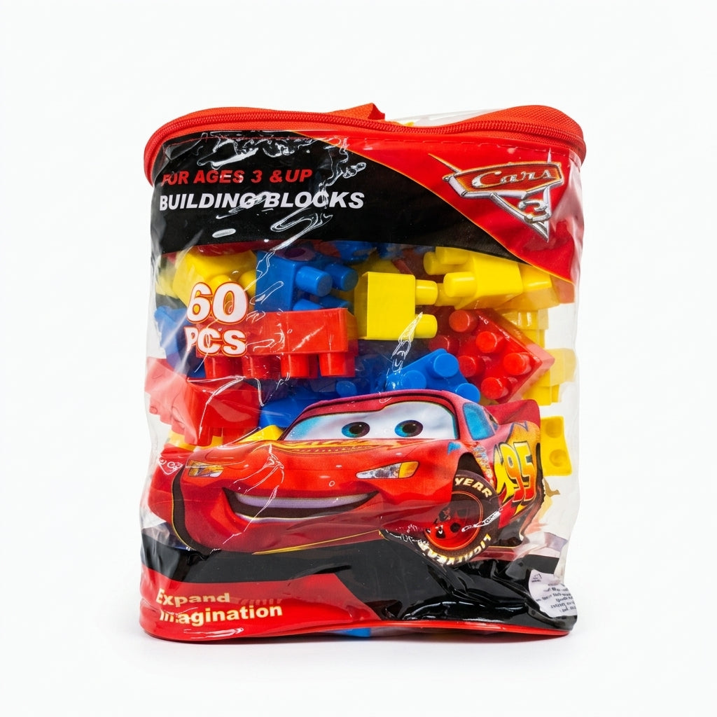 60-piece Cars 3 building blocks bag, sealed retail front view