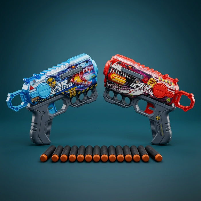 Air Blaster Dino Dart Gun Twin Pack — 2 Blasters with 15 Darts