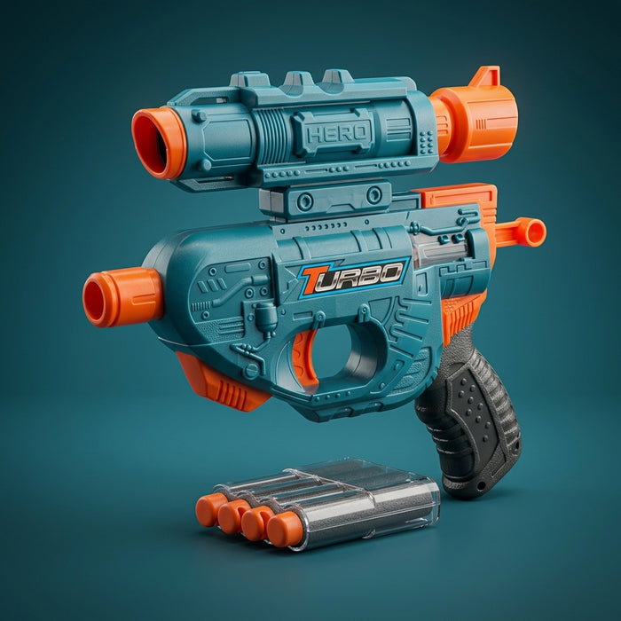 Attack Force Turbo Soft Bullet Blaster with 6 Foam Darts