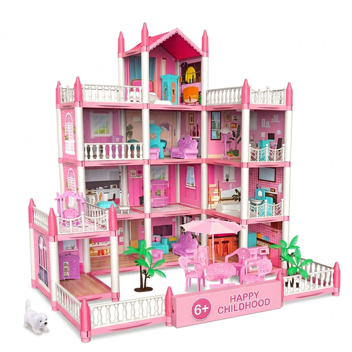 Happy Childhood Dollhouse — Multi-Storey Doll House with Furniture