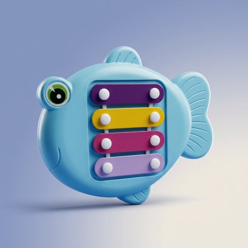 Light blue fish xylophone with four coloured keys