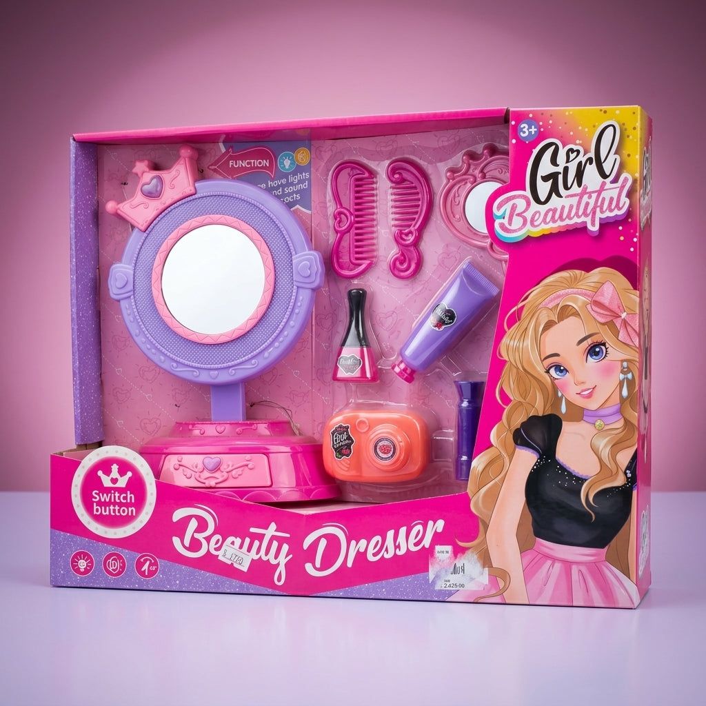 Beauty Dresser play set inside its open-front retail box