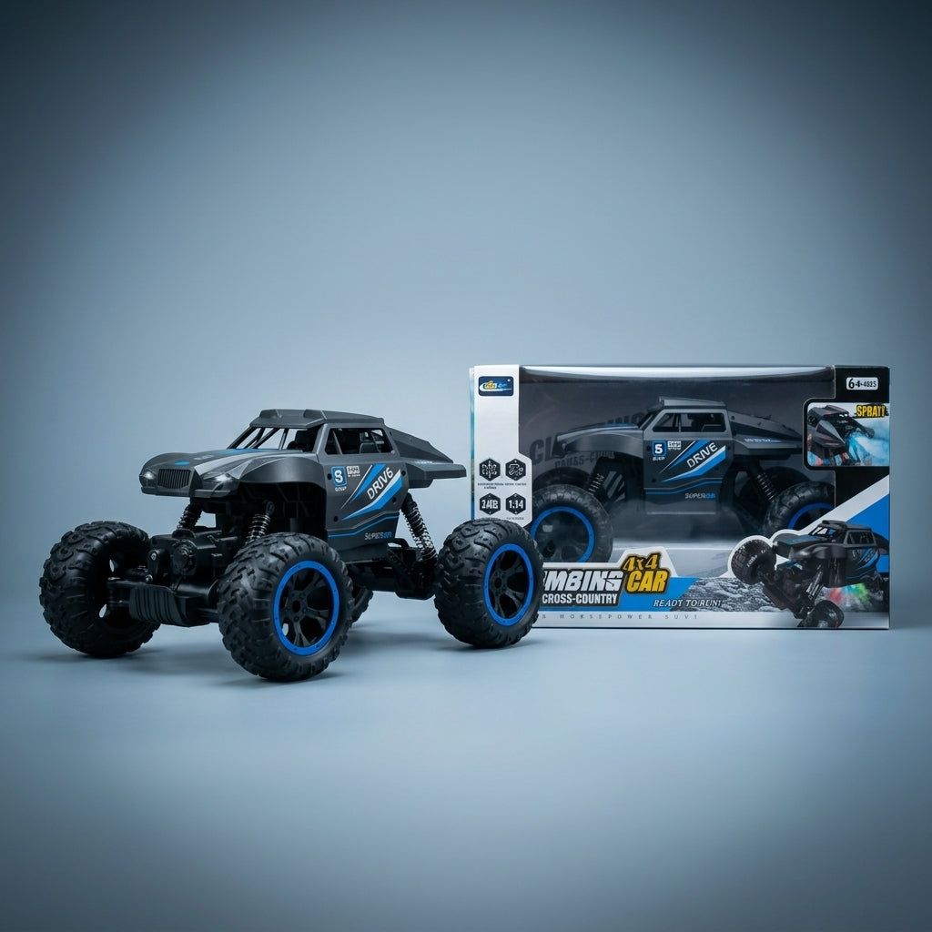 1:14 RC climbing truck shown with its window retail box