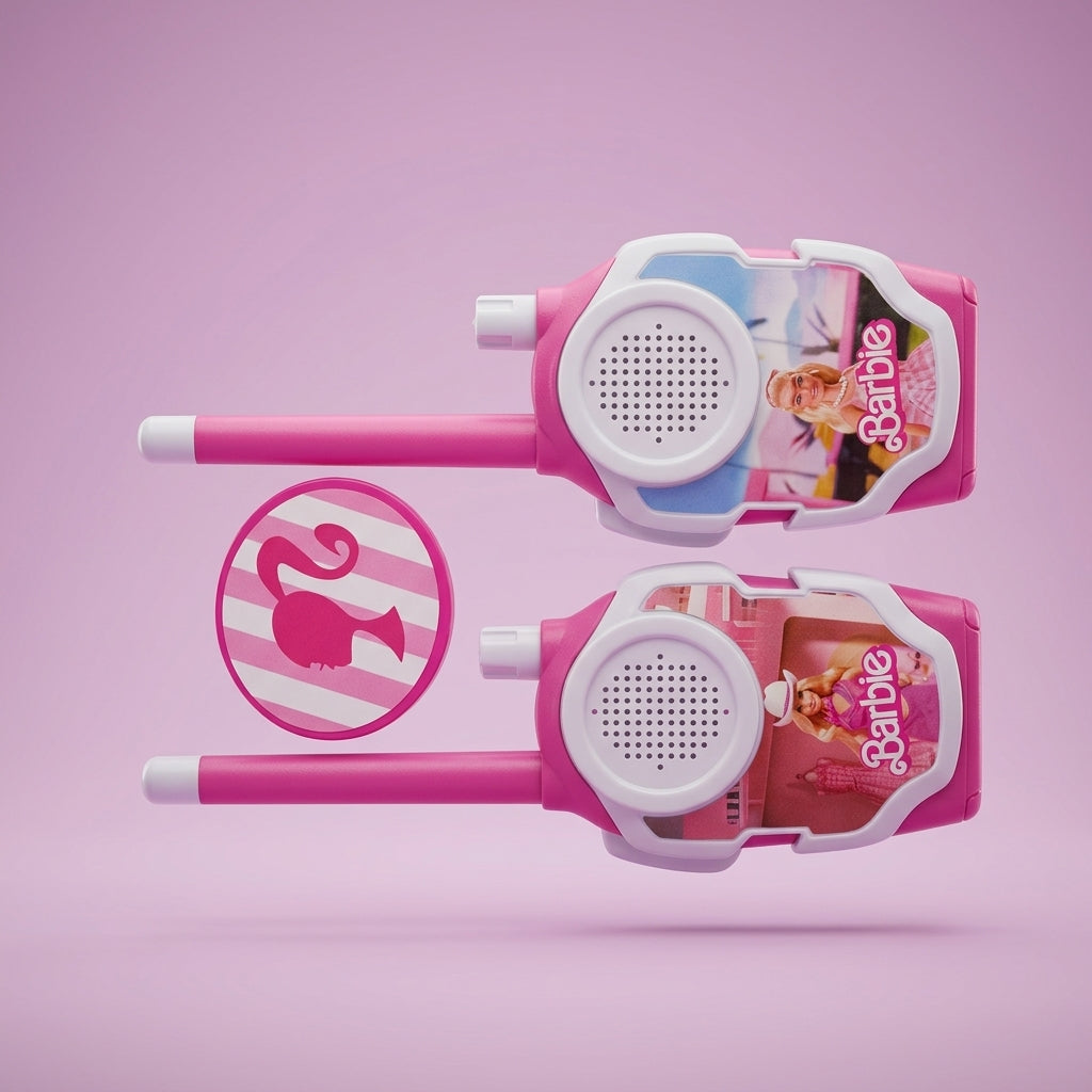 Barbie walkie talkie pair with round Barbie logo badge