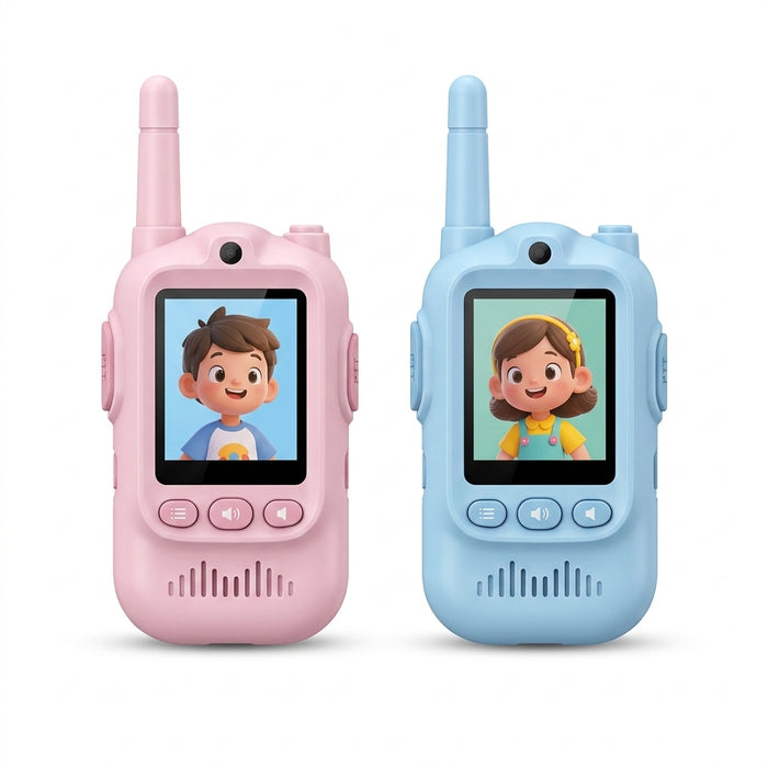 Kids Video Walkie Talkie Set — Pink & Blue Pair with Colour Screen
